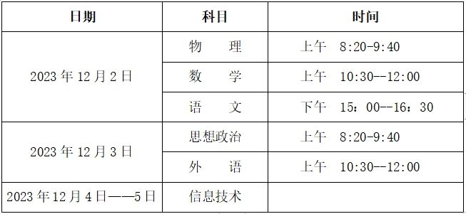 河南省2022级高中学业水平考试时间安排