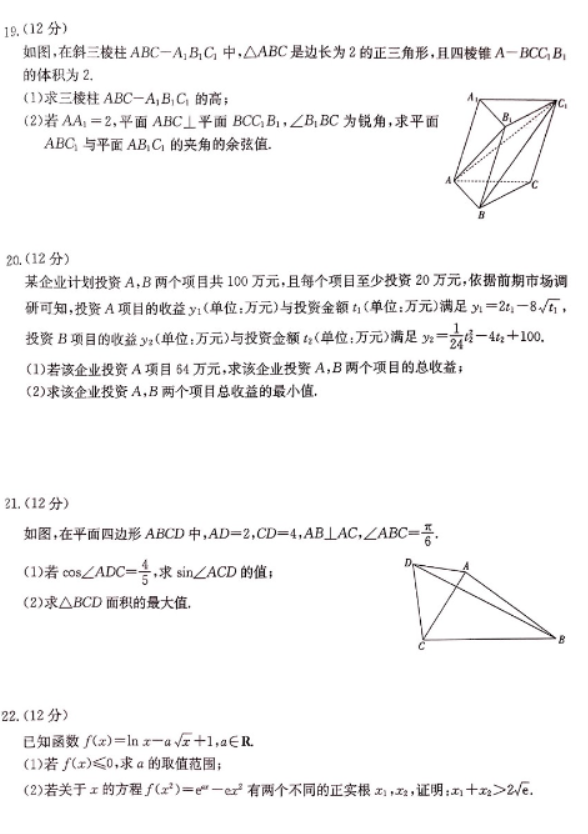 2024高三11月联考模拟预测数学试题及答案