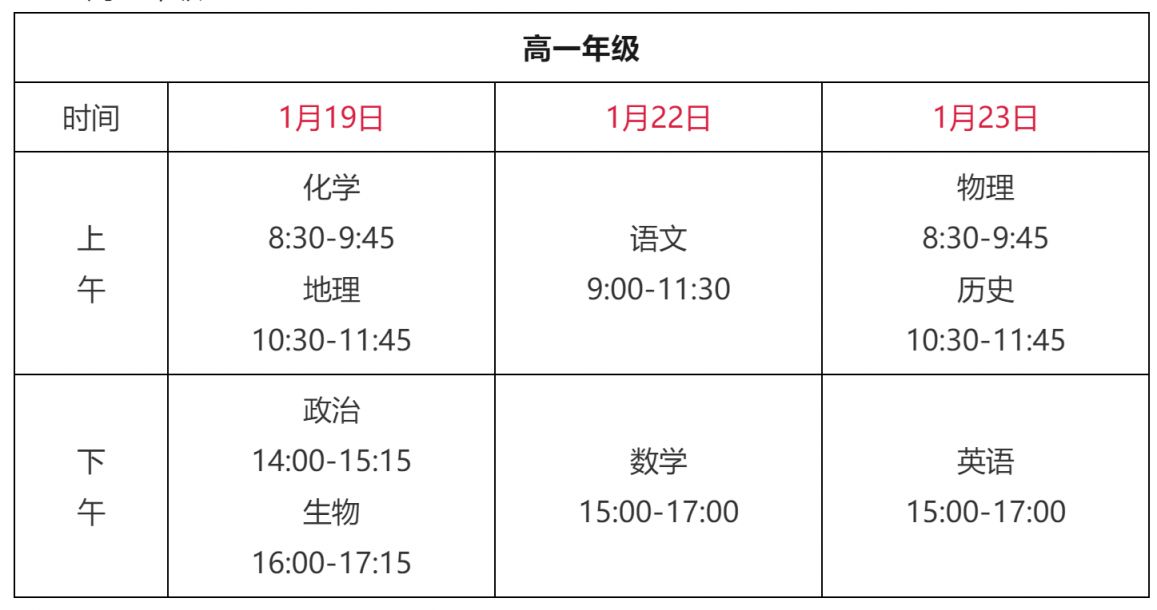 常州高中期末考试时间