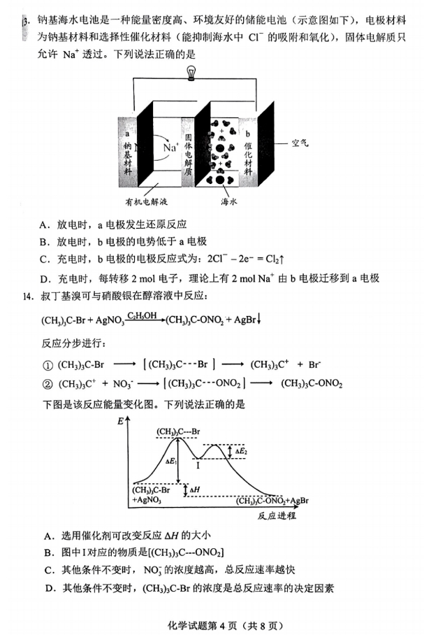 九省联考2024新高考适应性测试化学试题