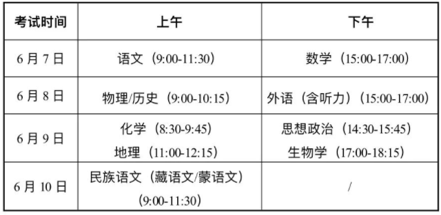 甘肃省2024新高考考试时间