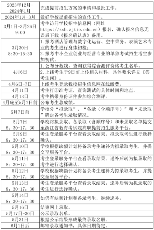 浙江经济职业技术学院2024高职提前招生报名时间安排