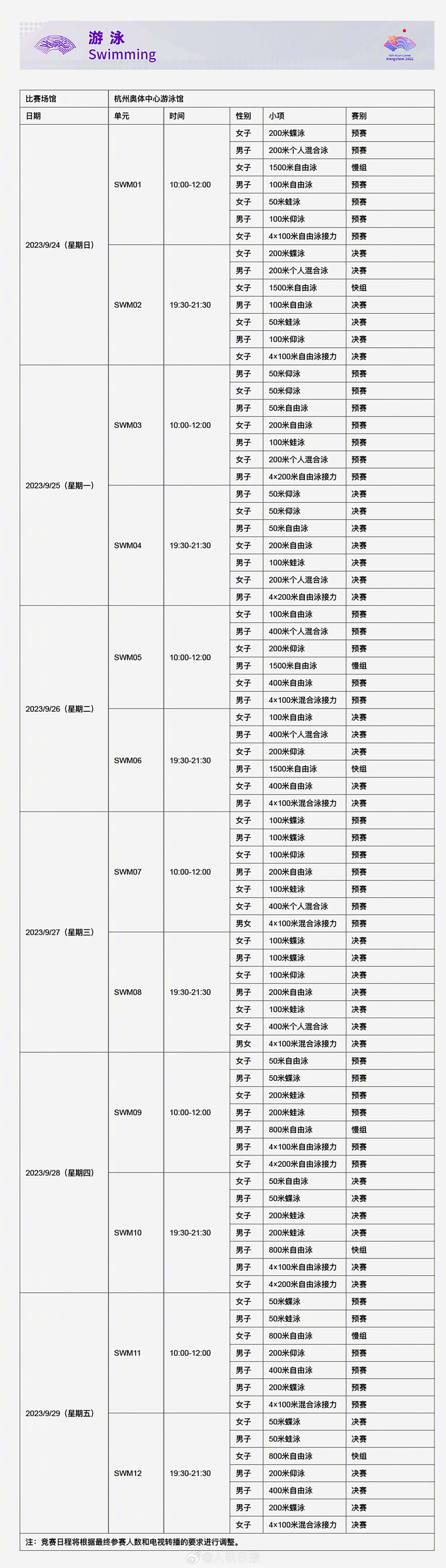 杭州亚运会游泳跳水田径门票今起实时销售
