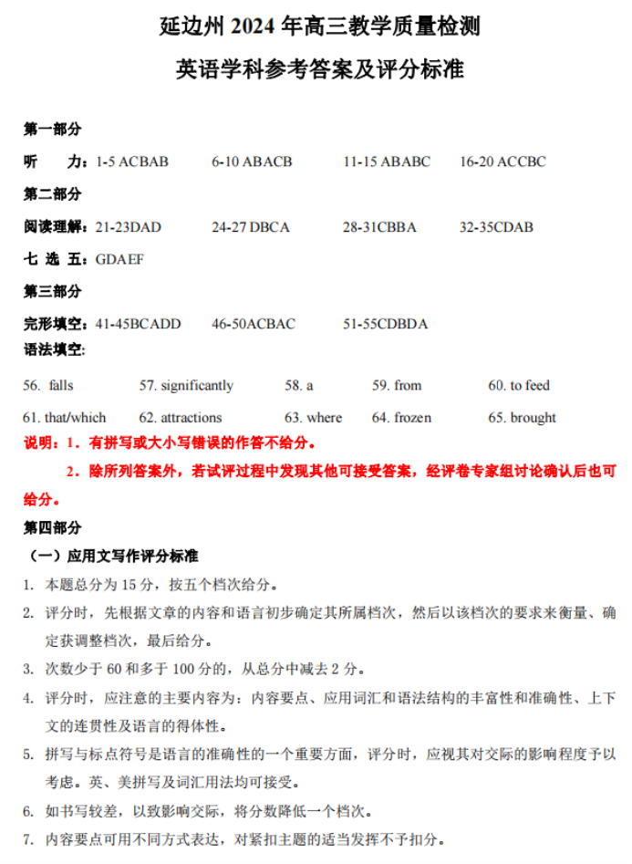 2024年吉林延边州高三一模英语试卷及答案解析