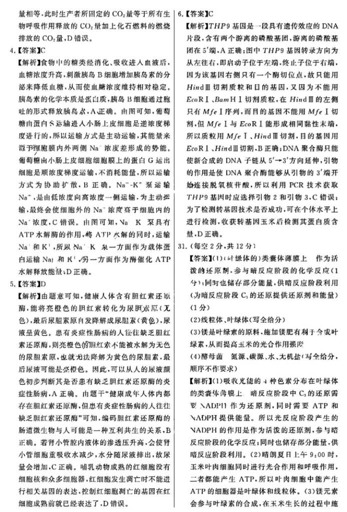 山西2024年高三第二次T8联考理综试题及答案