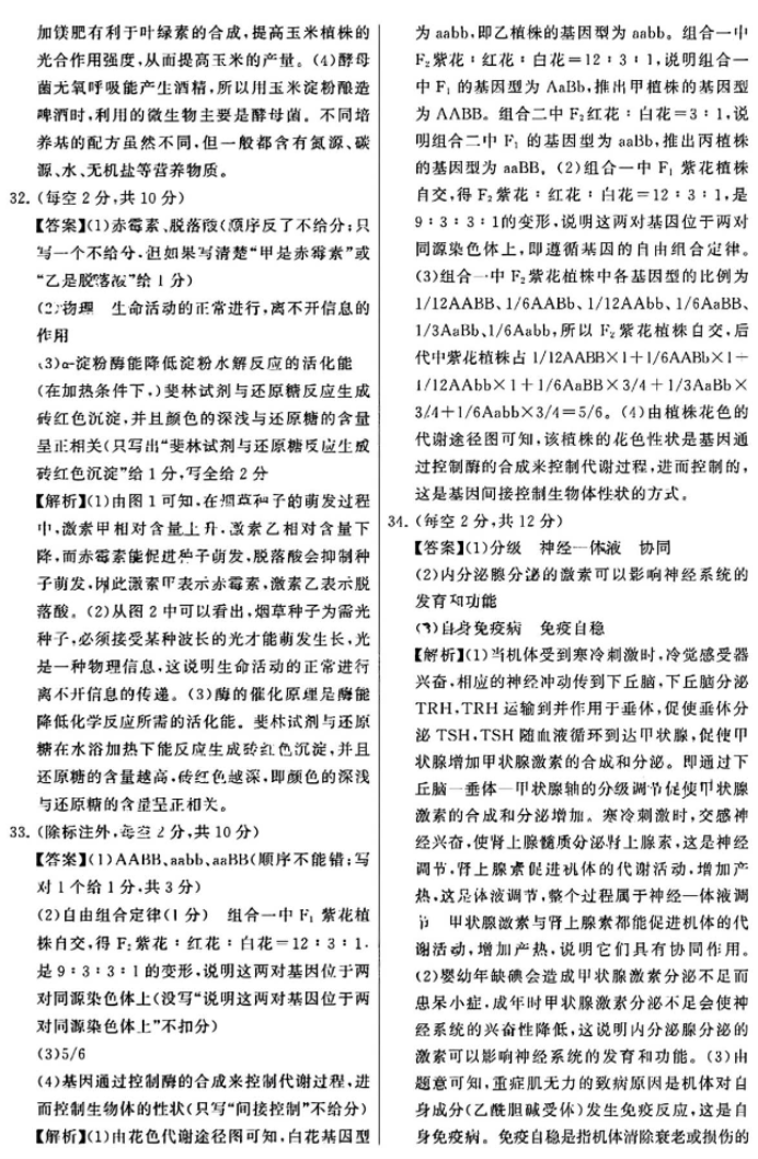 山西2024年高三第二次T8联考理综试题及答案