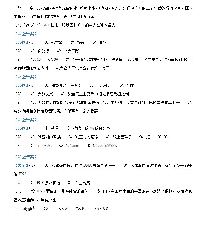 2024届吉林省普通高考生物试题