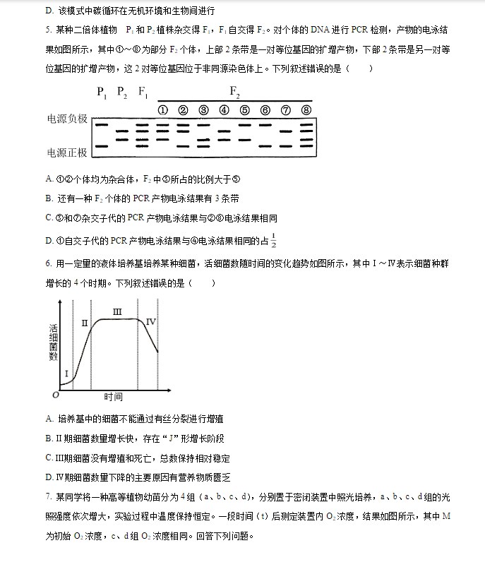 2024年高考新课标卷理综生物高考真题