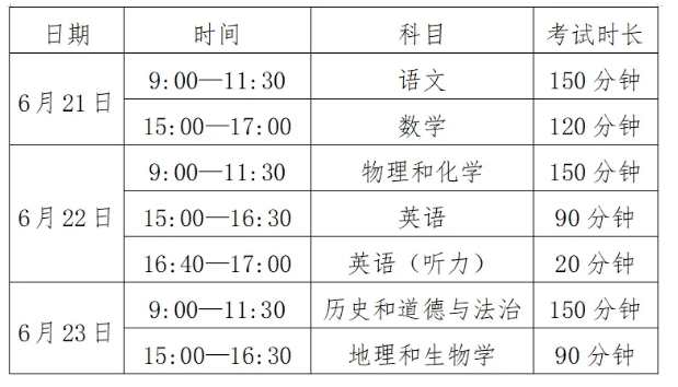 丹东中考2024时间表及分数
