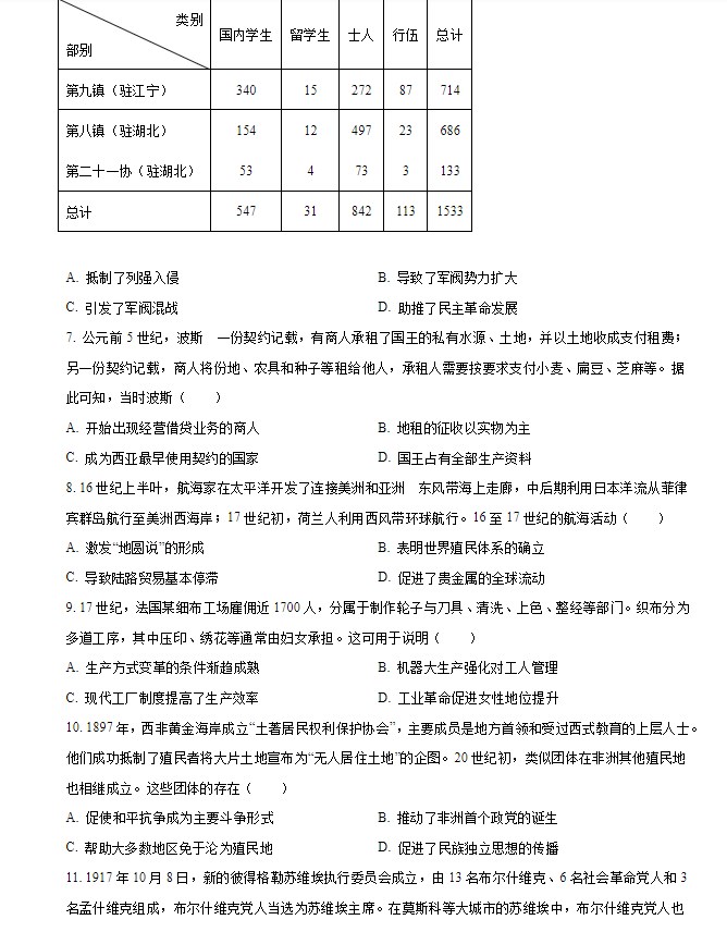 2024高考新课标历史试卷及答案