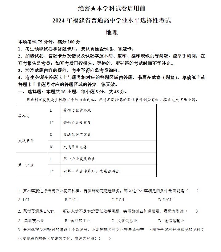 2024年新课标高考地理真题试卷